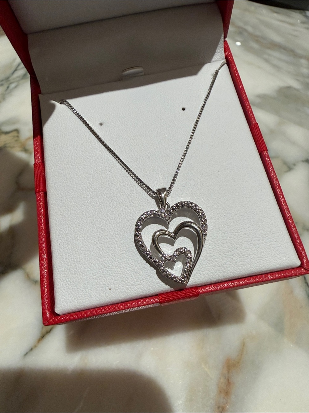 Triple Heart Pendant Necklace - Silver Tone